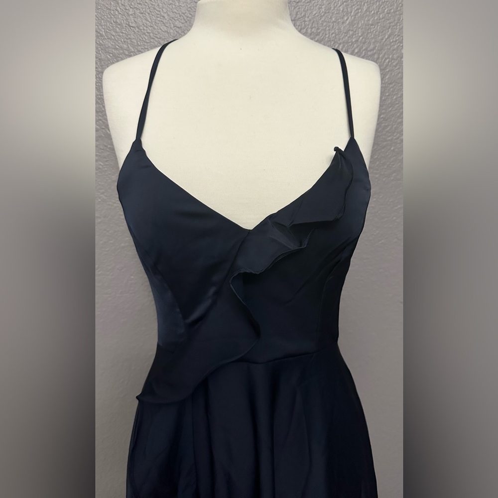 Lulus Stylish Grace Navy Blue Lace Up Ruffled Backless Maxi Formal Dress S, NEW - Picture 6 of 14